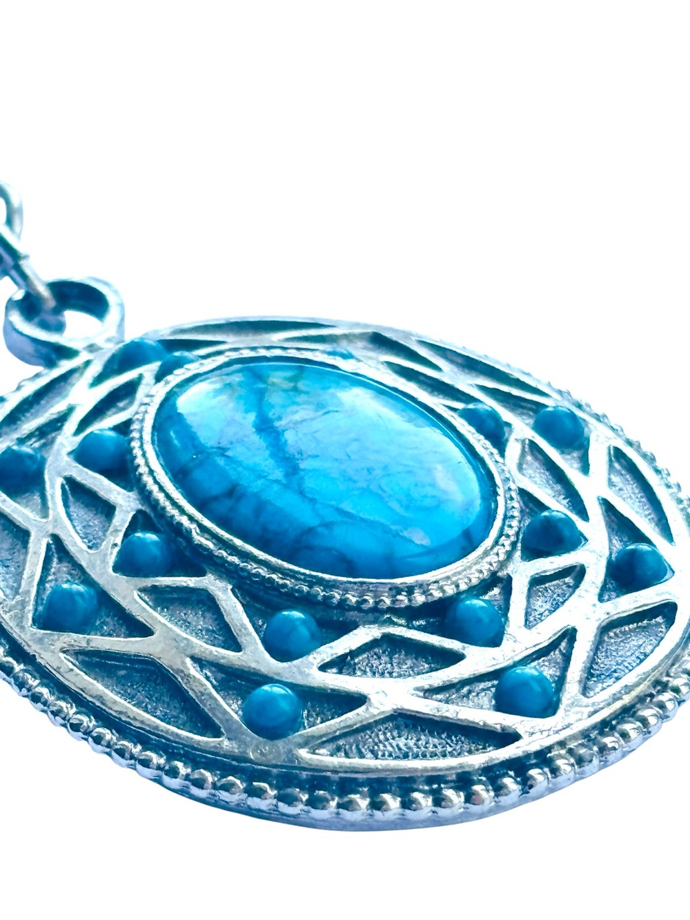 Vintage Whiting & Davis Victorian Revival Faux Turquoise Pendant Necklace 70s - Picture 10 of 15